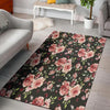 Black Pink Rose Flower Print Floor Mat-grizzshop