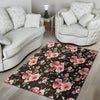 Black Pink Rose Flower Print Floor Mat-grizzshop