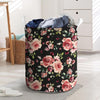 Black Pink Rose Flower Print Laundry Basket-grizzshop