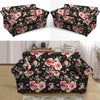 Black Pink Rose Flower Print Loveseat Cover-grizzshop