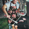 Black Pink Rose Flower Print Men's Apron-grizzshop