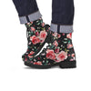 Black Pink Rose Flower Print Men's Boots-grizzshop