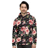 Black Pink Rose Flower Print Men's Hoodie-grizzshop