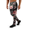 Black Pink Rose Flower Print Men's Joggers-grizzshop