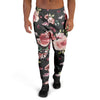 Black Pink Rose Flower Print Men's Joggers-grizzshop