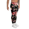 Black Pink Rose Flower Print Men's Leggings-grizzshop