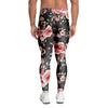 Black Pink Rose Flower Print Men's Leggings-grizzshop