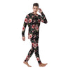 Black Pink Rose Flower Print Men's Pajamas-grizzshop