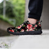 Black Pink Rose Flower Print Men's Sneakers-grizzshop