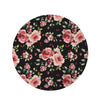 Black Pink Rose Flower Print Round Rug-grizzshop