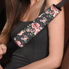 Black Pink Rose Flower Print Seat Belt Cover-grizzshop