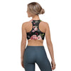 Black Pink Rose Flower Print Sports Bra-grizzshop