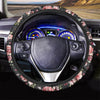 Black Pink Rose Flower Print Steering Wheel Cover-grizzshop