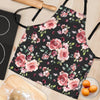 Black Pink Rose Flower Print Women's Apron-grizzshop