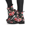 Black Pink Rose Flower Print Women's Boots-grizzshop