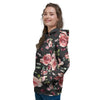 Black Pink Rose Flower Print Women's Hoodie-grizzshop