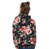 Black Pink Rose Flower Print Women's Hoodie-grizzshop