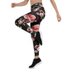 Black Pink Rose Flower Print Women's Leggings-grizzshop