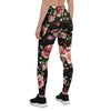 Black Pink Rose Flower Print Women's Leggings-grizzshop