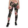 Black Pink Rose Flower Print Women's Leggings-grizzshop