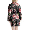 Black Pink Rose Flower Print Women's Robe-grizzshop