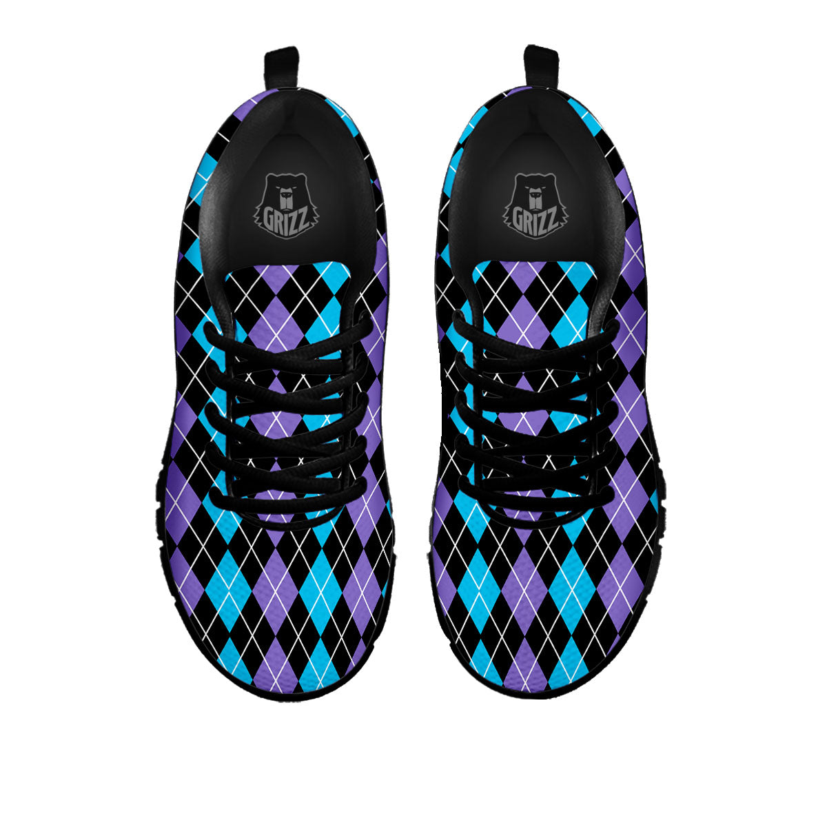 Black Purple And Blue Argyle Print Pattern Black Sneaker-grizzshop