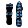 Black Purple And Blue Argyle Print Pattern Muay Thai Shin Guards-grizzshop