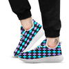 Black Purple And Blue Argyle Print Pattern White Athletic Shoes-grizzshop