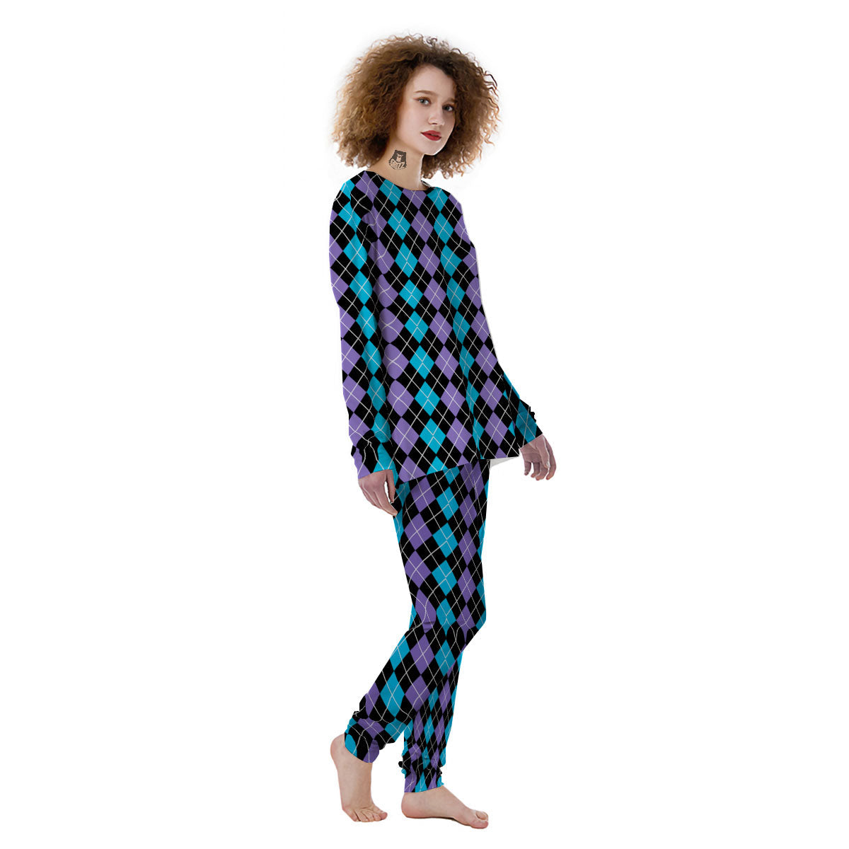 Black Purple And Blue Argyle Print Pattern Women's Pajamas-grizzshop