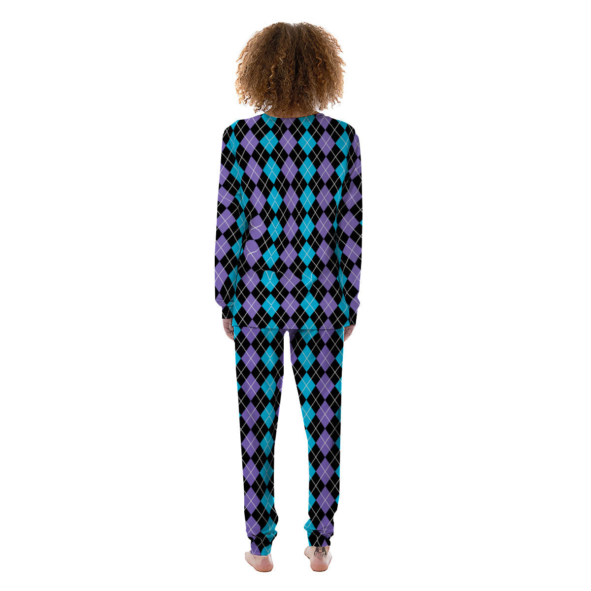 Black Purple And Blue Argyle Print Pattern Women's Pajamas-grizzshop