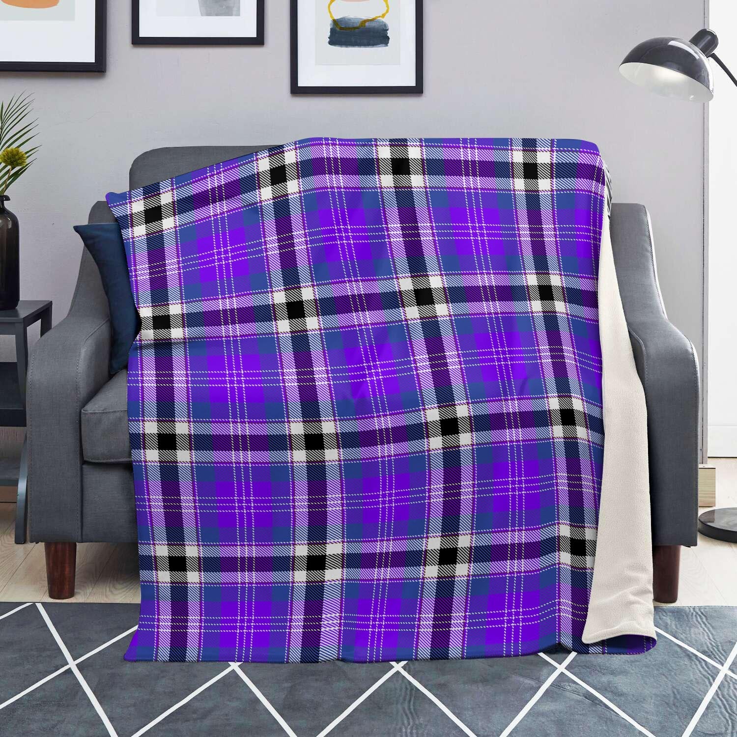 Black Purple Plaid Tartan Blanket-grizzshop