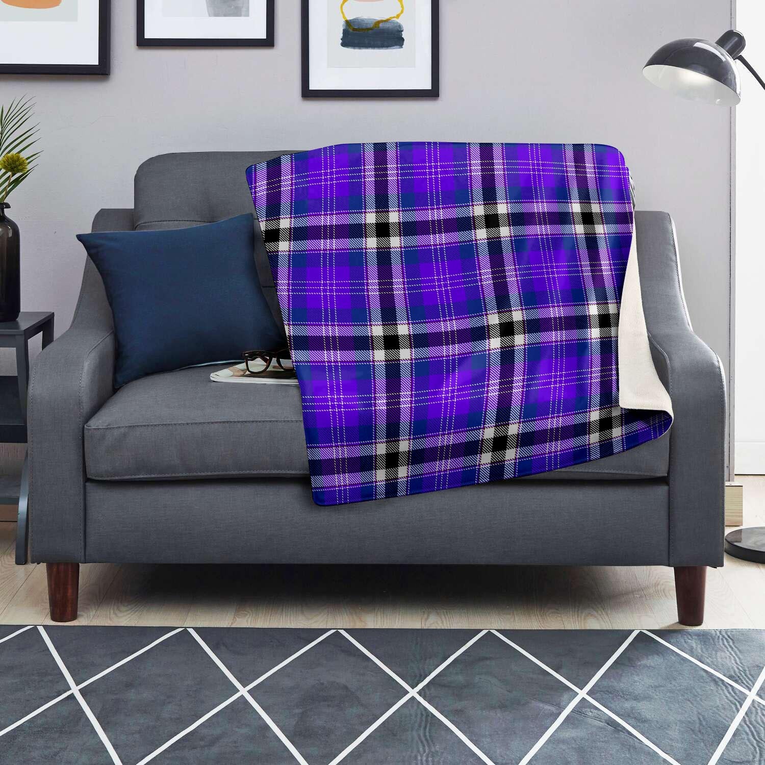 Black Purple Plaid Tartan Blanket-grizzshop