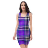 Black Purple Plaid Tartan Bodycon Dress-grizzshop