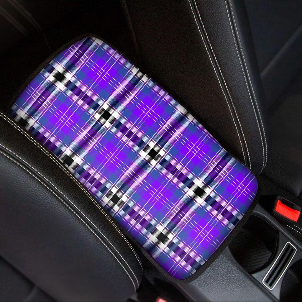 Black Purple Plaid Tartan Car Console Cover-grizzshop