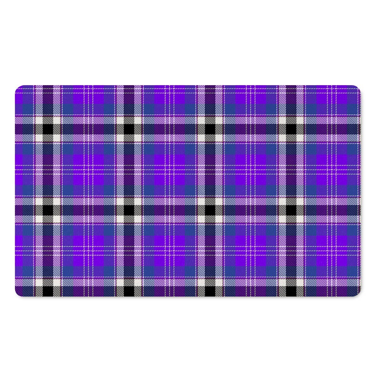 Black Purple Plaid Tartan Door Mat-grizzshop