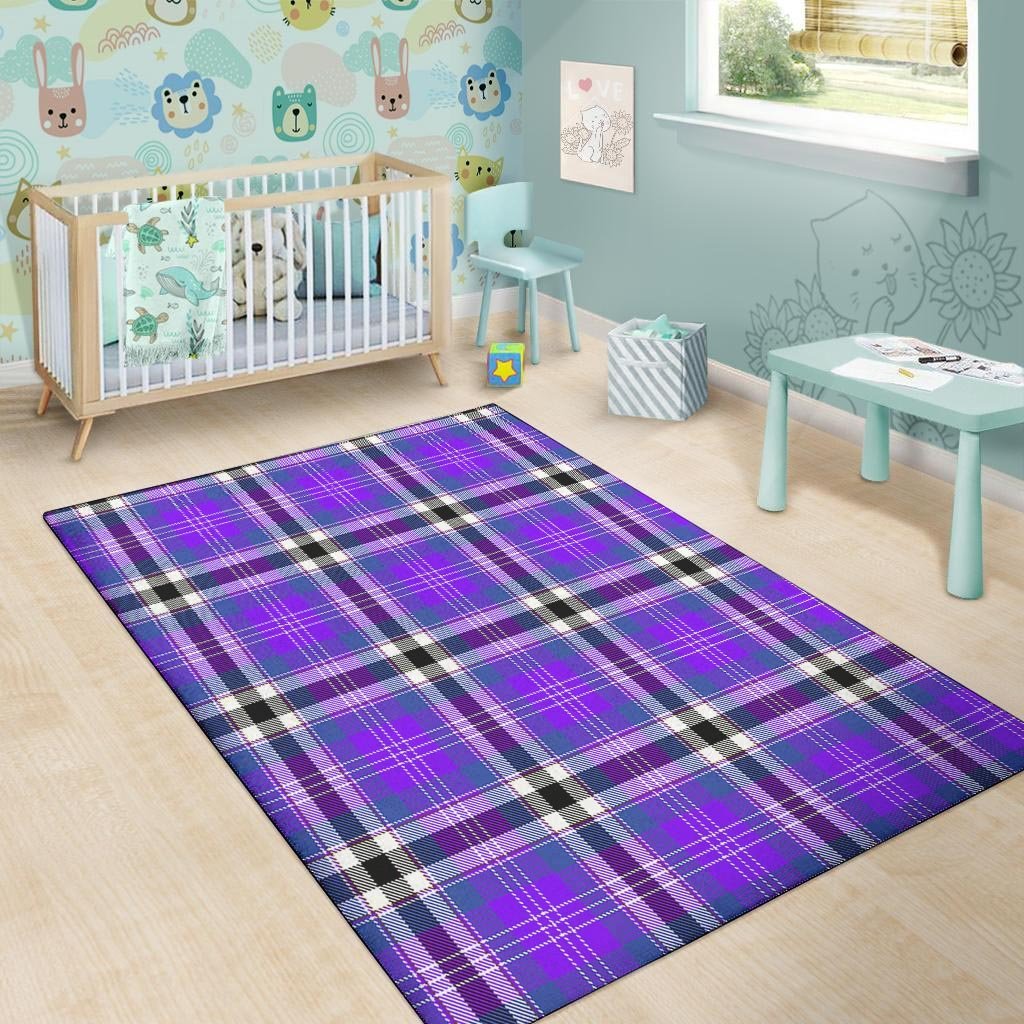 Black Purple Plaid Tartan Floor Mat-grizzshop