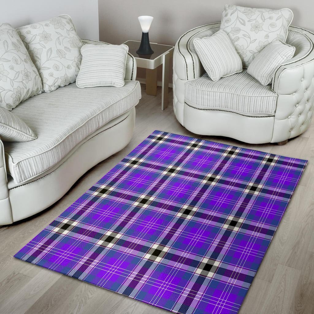 Black Purple Plaid Tartan Floor Mat-grizzshop