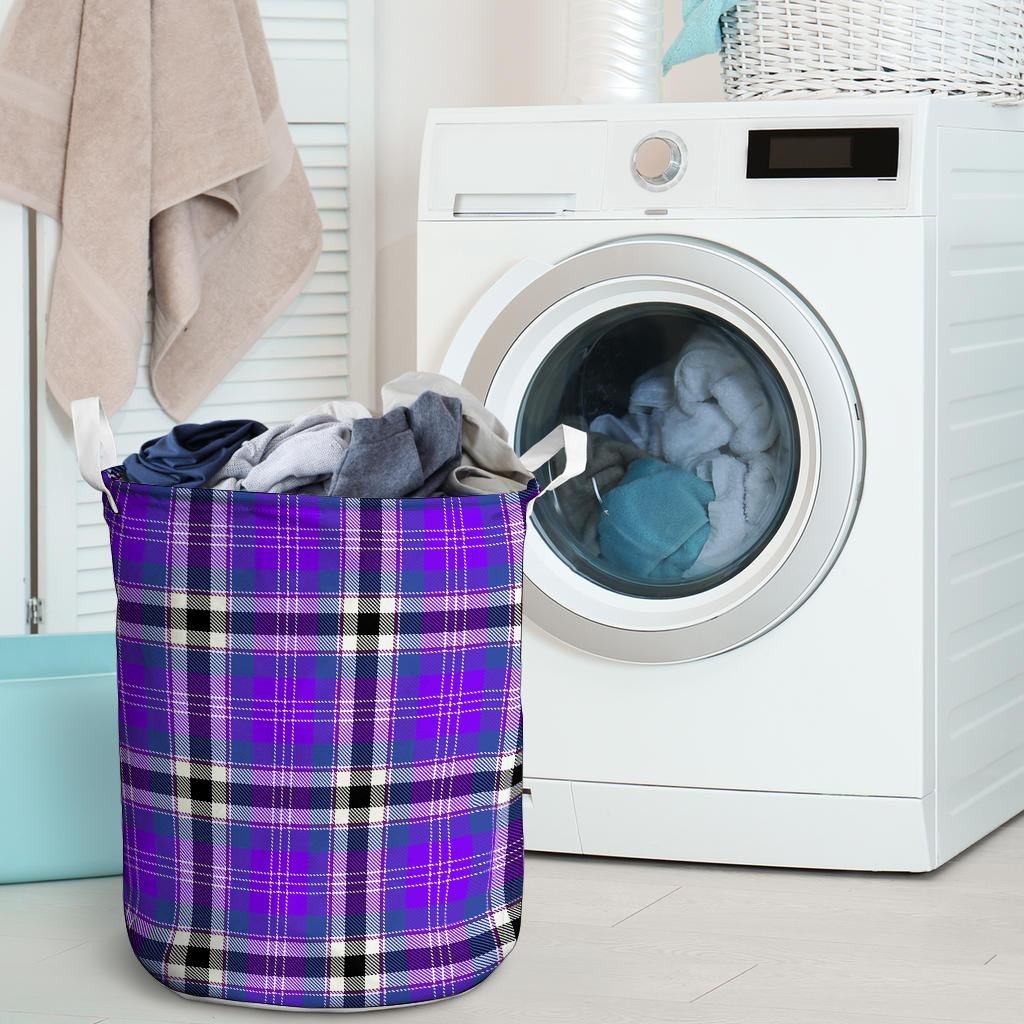 Black Purple Plaid Tartan Laundry Basket-grizzshop