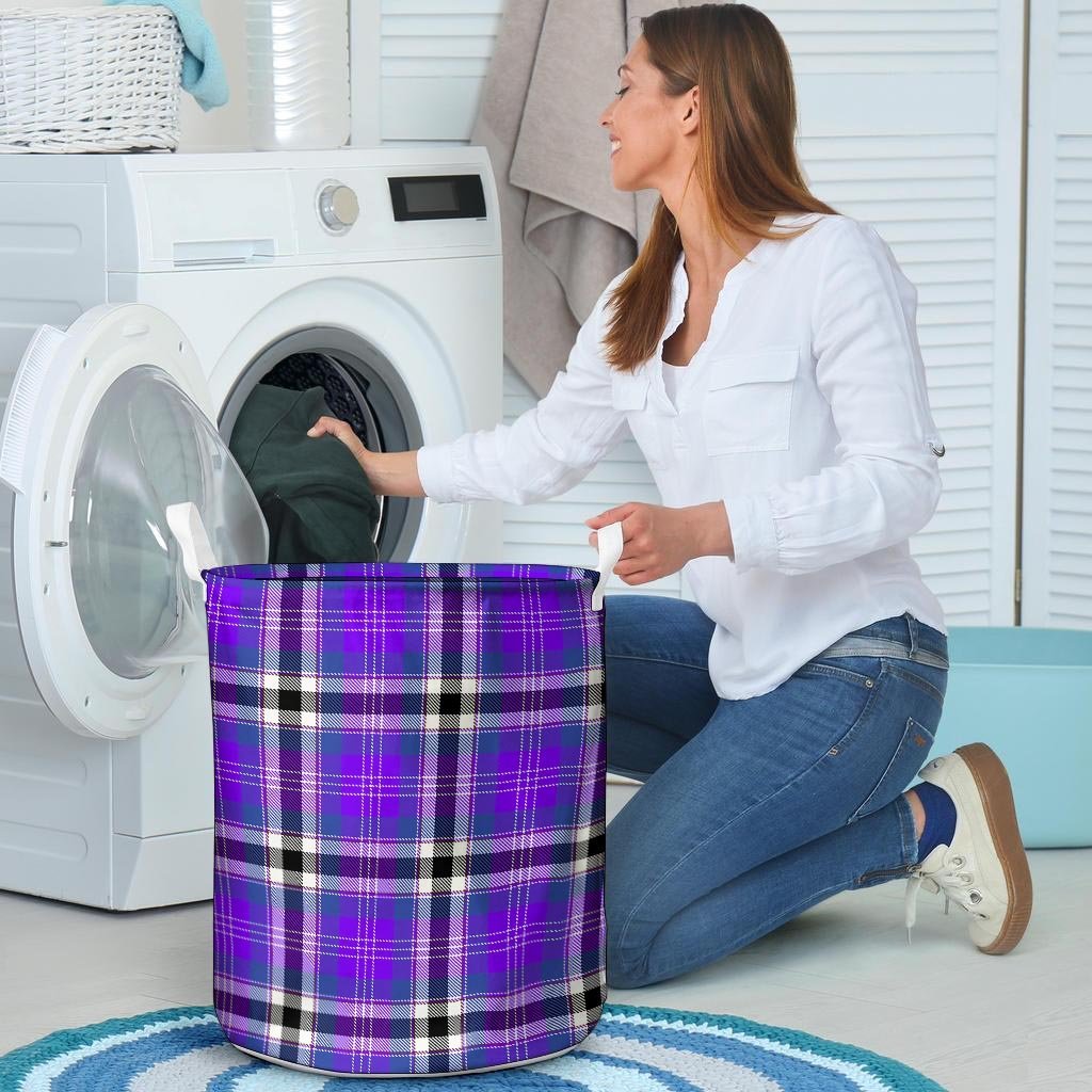 Black Purple Plaid Tartan Laundry Basket-grizzshop