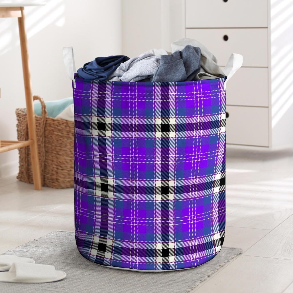 Black Purple Plaid Tartan Laundry Basket-grizzshop