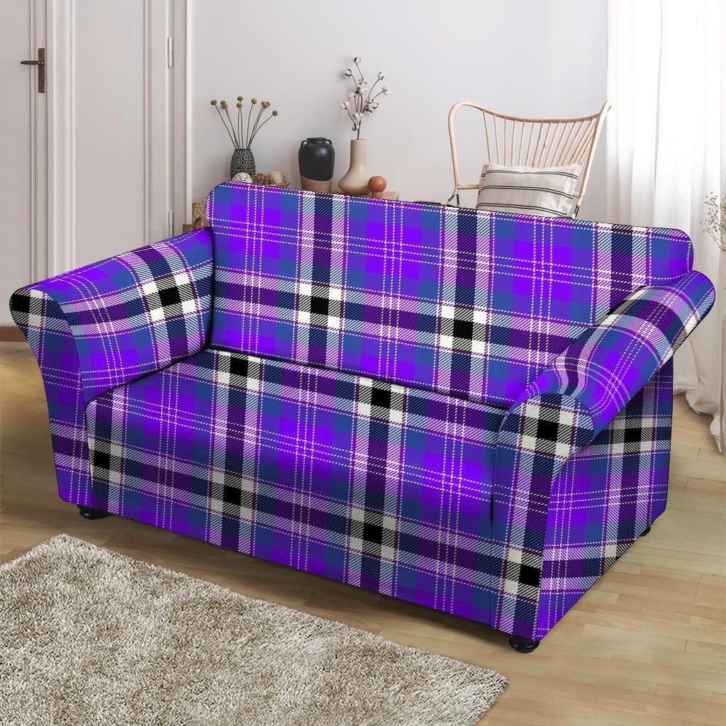 Black Purple Plaid Tartan Loveseat Cover-grizzshop