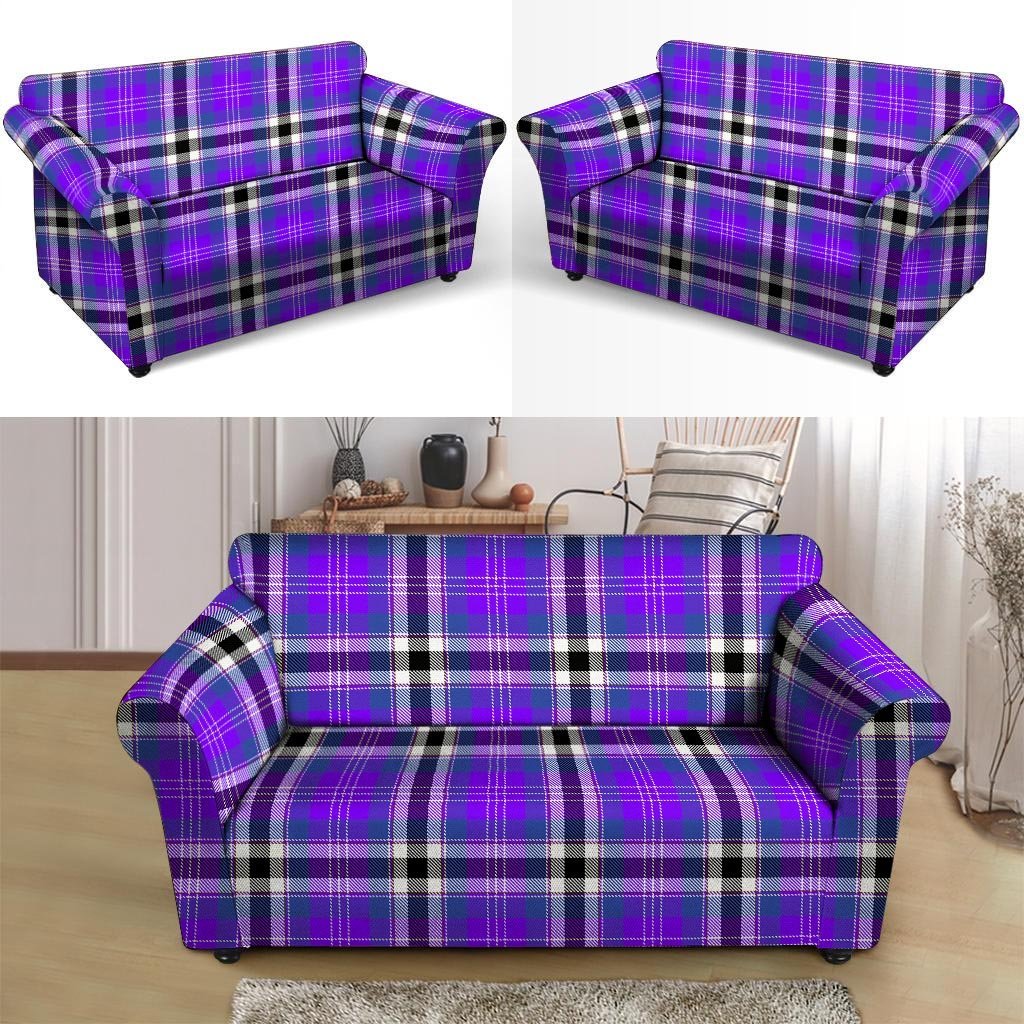 Black Purple Plaid Tartan Loveseat Cover-grizzshop