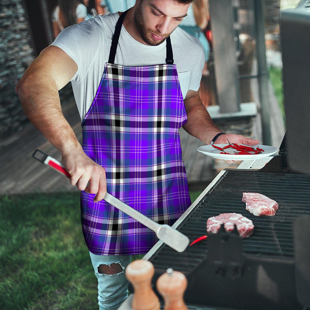 Black Purple Plaid Tartan Men's Apron-grizzshop