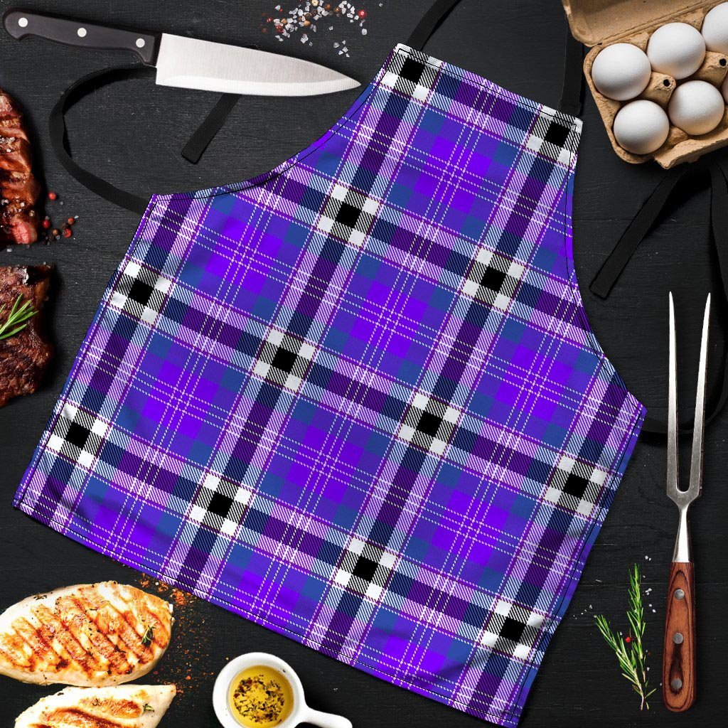 Black Purple Plaid Tartan Men's Apron-grizzshop