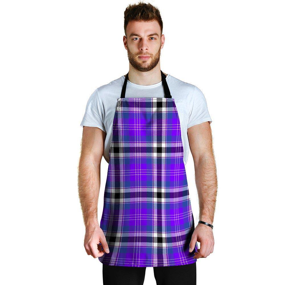 Black Purple Plaid Tartan Men's Apron-grizzshop