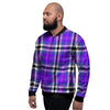 Black Purple Plaid Tartan Men's Bomber Jacket-grizzshop