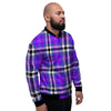 Black Purple Plaid Tartan Men's Bomber Jacket-grizzshop