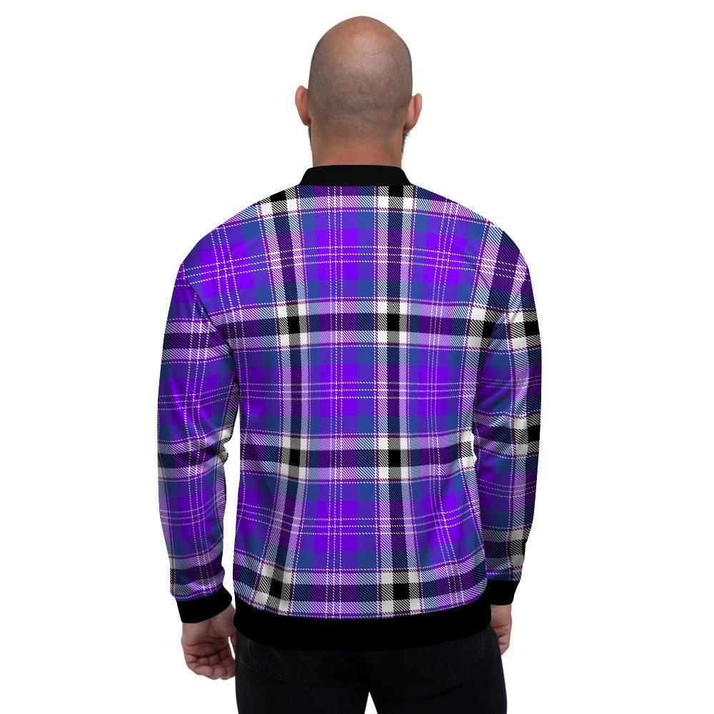 Black Purple Plaid Tartan Men's Bomber Jacket-grizzshop