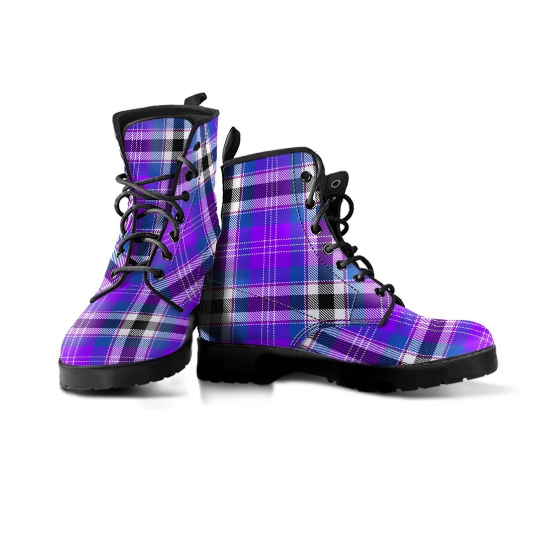 Black Purple Plaid Tartan Men's Boots-grizzshop