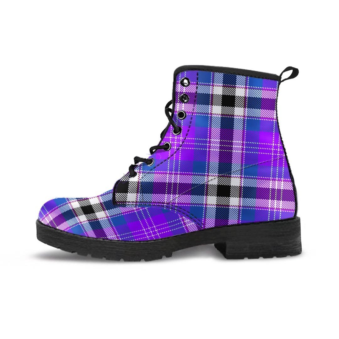 Black Purple Plaid Tartan Men's Boots-grizzshop